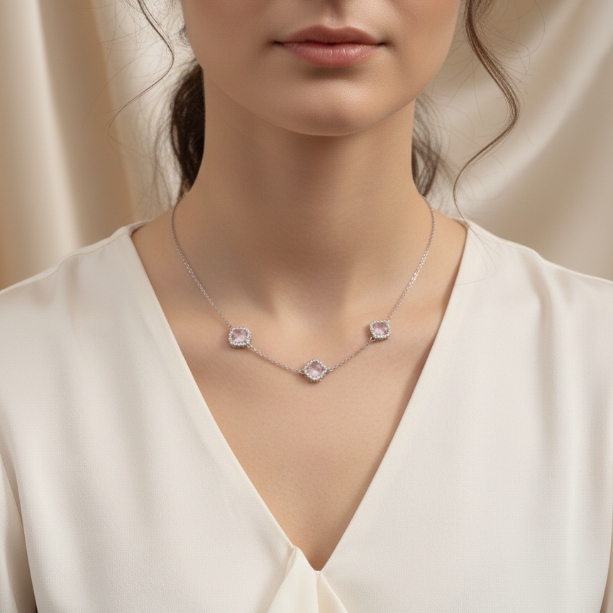 Pink clover 925 chain