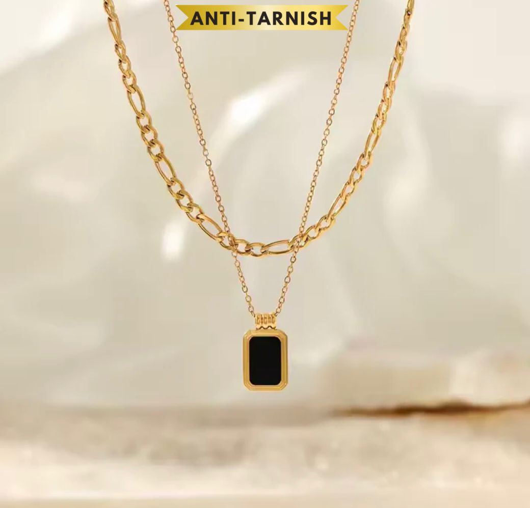 SQUARE PENDANT STAINLESS STEEL CUBAN CHAIN NECKLACE