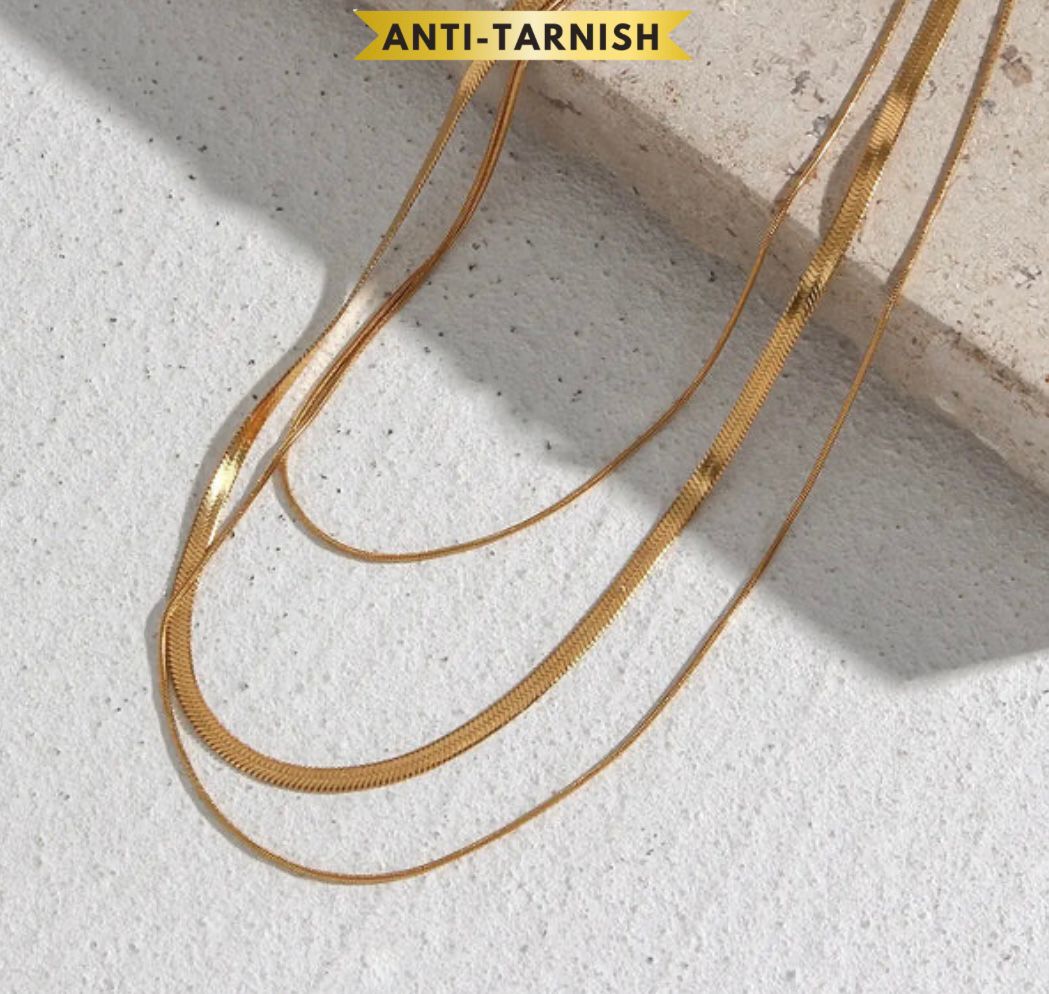 GOLD PLATED THREE LAYERS SNAKE CHAIN NECKLACE
