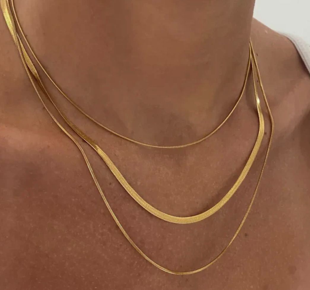 GOLD PLATED THREE LAYERS SNAKE CHAIN NECKLACE