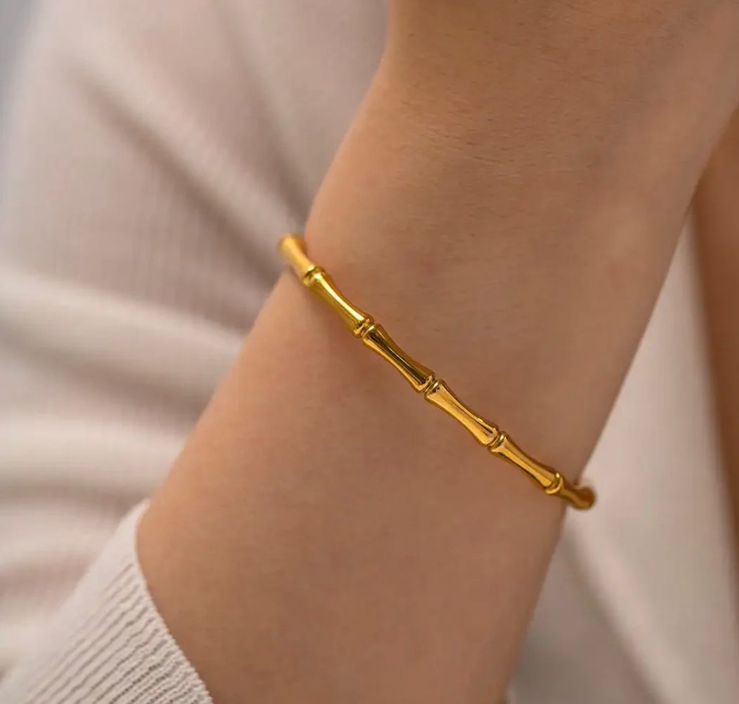 GOLD BAMBOO INSPIRED BANGLE BRACELET