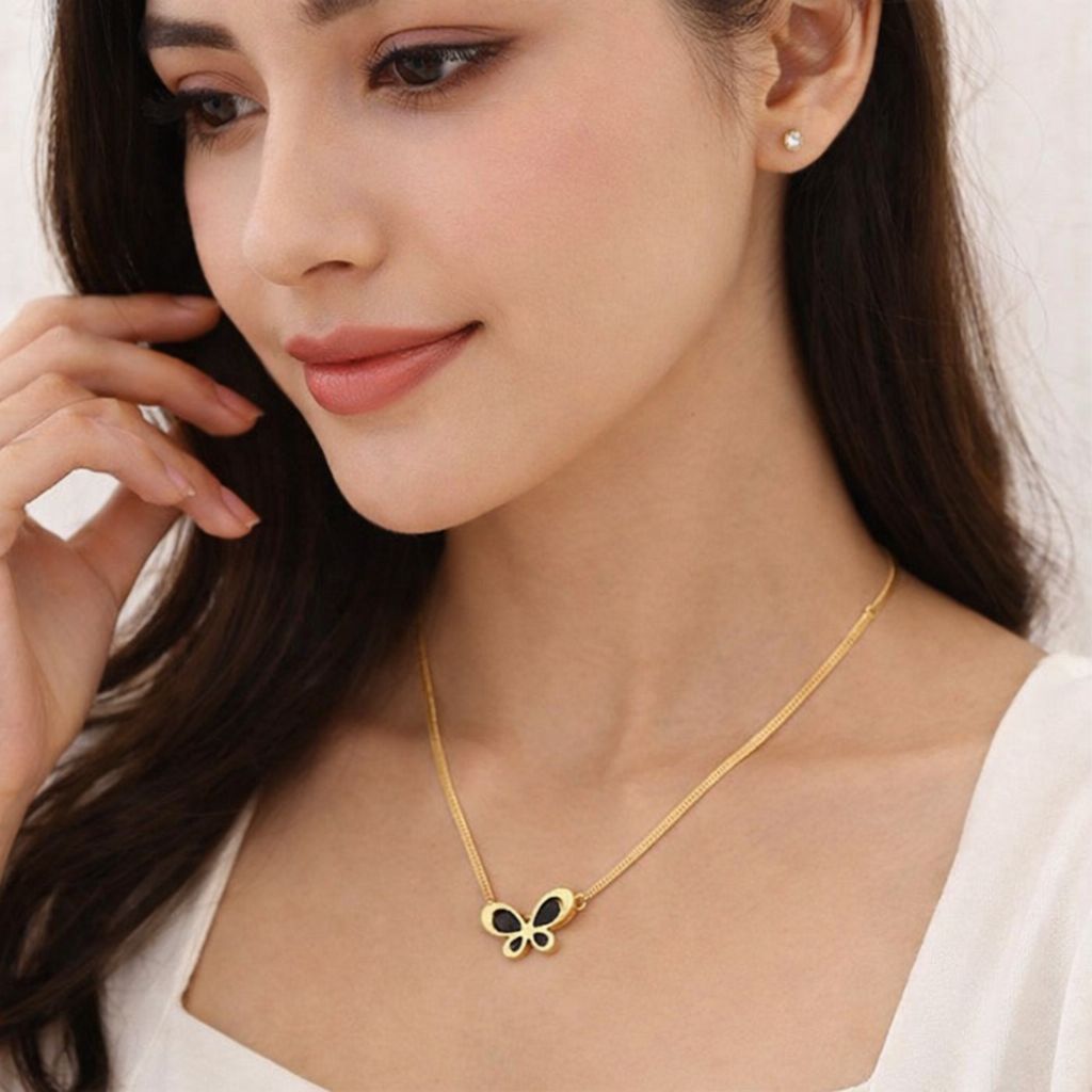 BLACK BUTTERFLY SNAKE CHAIN NECKLACE